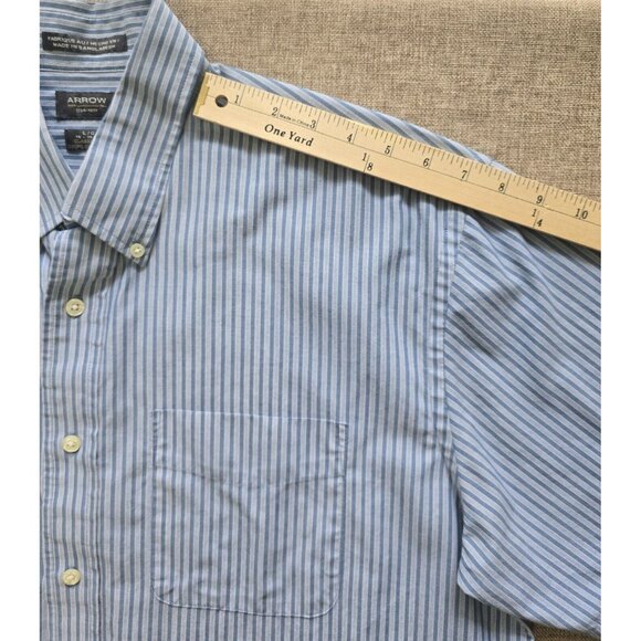 Arrow USA 1851 Shirt Men's L Blue White Casual Button Down Collared Striped - Picture 5 of 16
